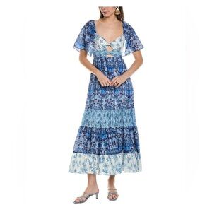 NWT Sandro Topaze Blue Patterned Maxi Dress